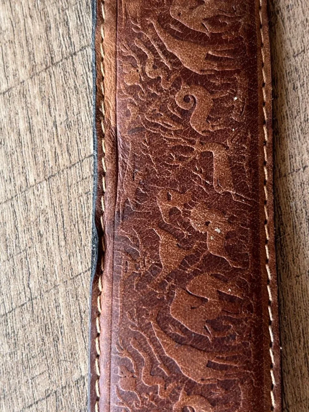 Vintage Lord & Taylor Italian Leather Belt Safari Animal Embossed Western Boho